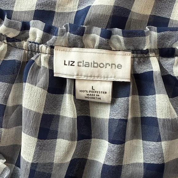 Liz Claiborne Navy White Gingham Sleeveless Top w Tank Size L - Picture 5 of 5